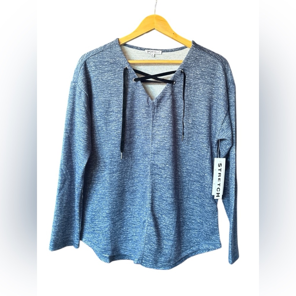 Sportelle Heather Blue and Black Lace-Up Top